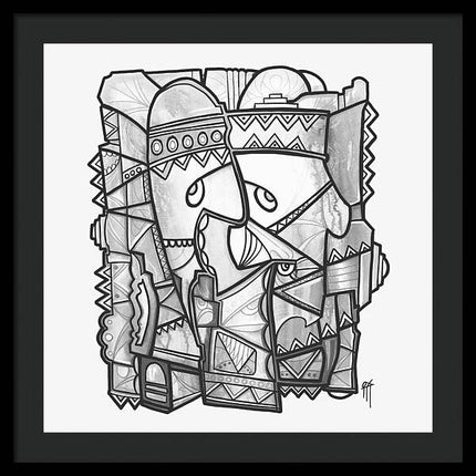 Sun Tribe Abstract Monochrome - Framed Print