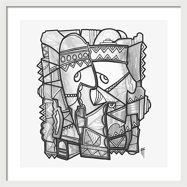 Sun Tribe Abstract Monochrome - Framed Print