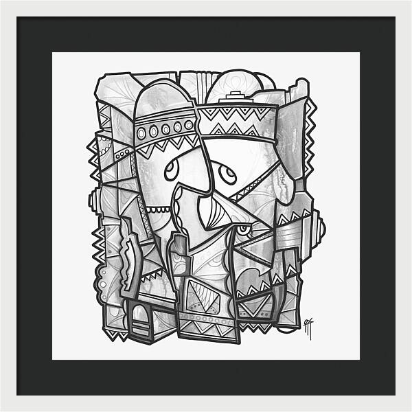 Sun Tribe Abstract Monochrome - Framed Print