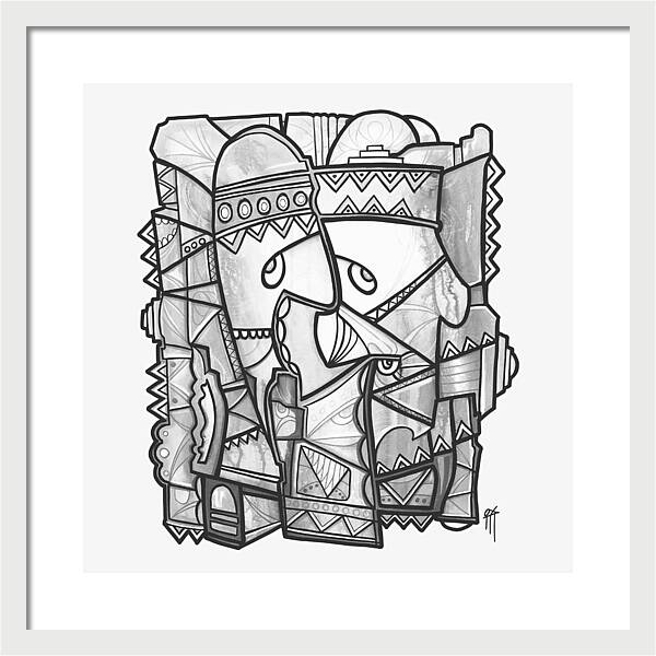 Sun Tribe Abstract Monochrome - Framed Print