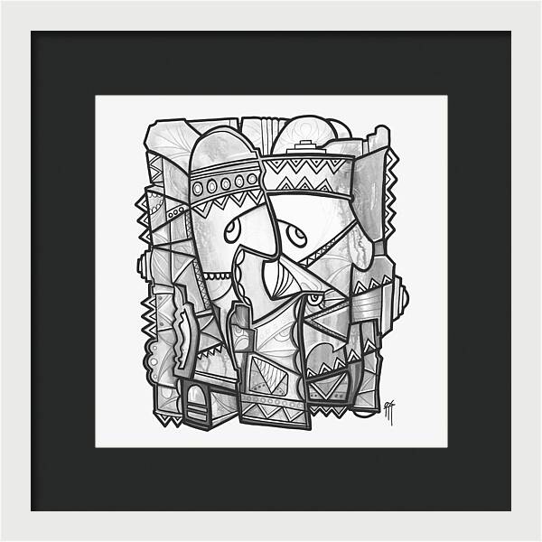 Sun Tribe Abstract Monochrome - Framed Print