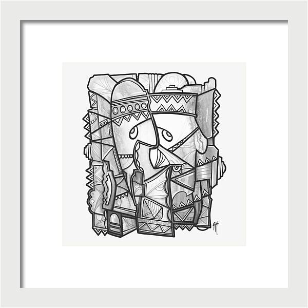Sun Tribe Abstract Monochrome - Framed Print