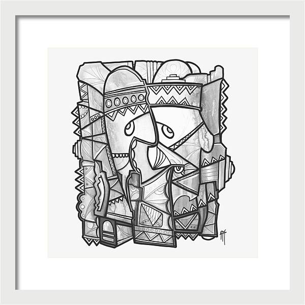 Sun Tribe Abstract Monochrome - Framed Print