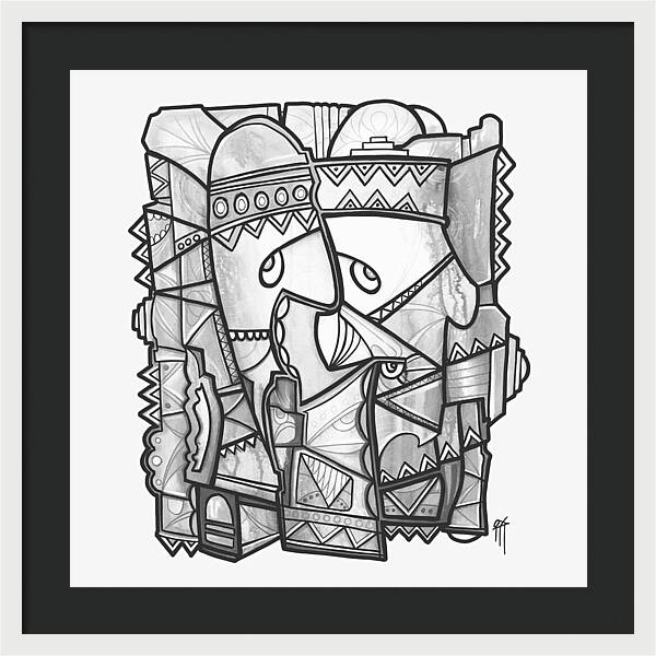 Sun Tribe Abstract Monochrome - Framed Print