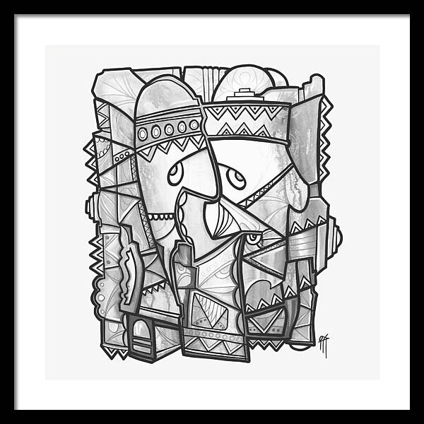 Sun Tribe Abstract Monochrome - Framed Print