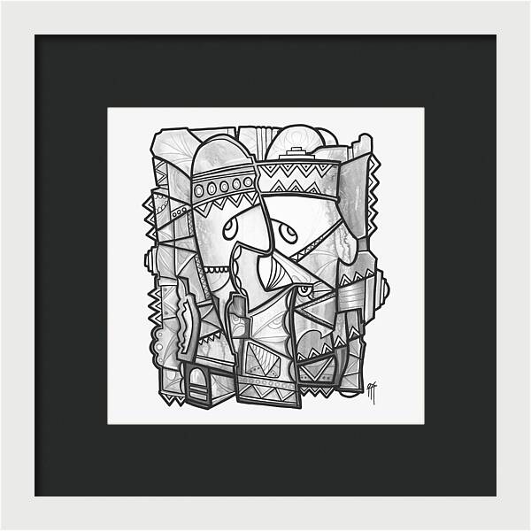 Sun Tribe Abstract Monochrome - Framed Print