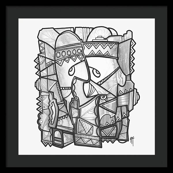 Sun Tribe Abstract Monochrome - Framed Print