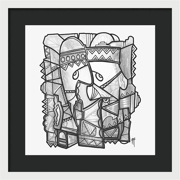 Sun Tribe Abstract Monochrome - Framed Print