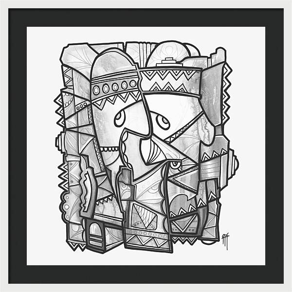 Sun Tribe Abstract Monochrome - Framed Print