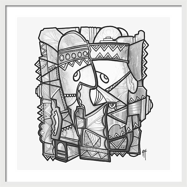 Sun Tribe Abstract Monochrome - Framed Print