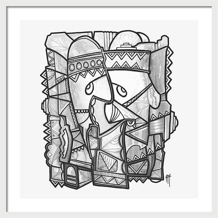 Sun Tribe Abstract Monochrome - Framed Print