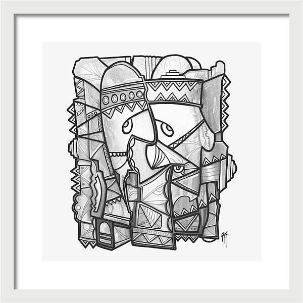 Sun Tribe Abstract Monochrome - Framed Print