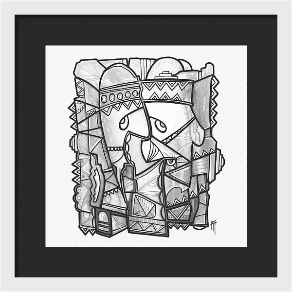 Sun Tribe Abstract Monochrome - Framed Print