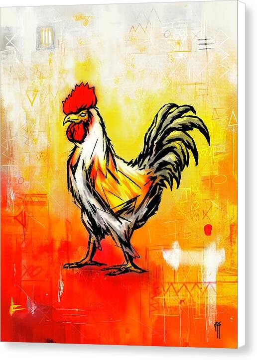 Colorful Rooster on Abstract Background - Canvas Print