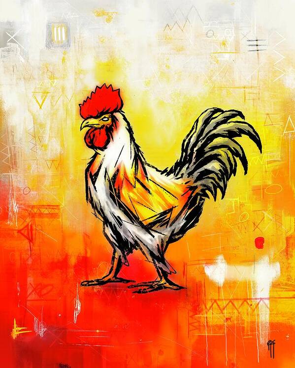 Colorful Rooster on Abstract Background - Art Print