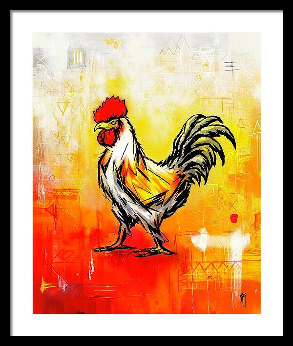 Colorful Rooster on Abstract Background - Framed Print
