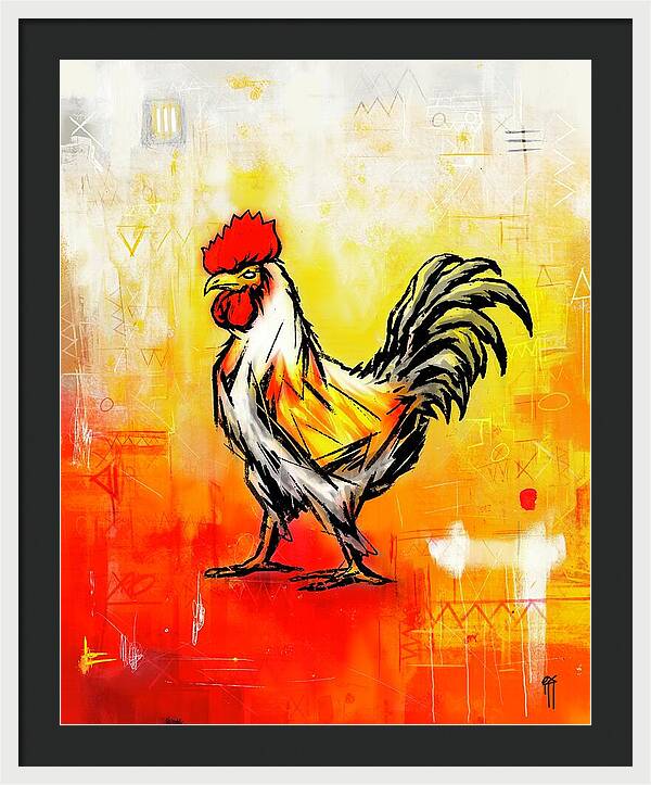 Colorful Rooster on Abstract Background - Framed Print