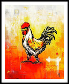 Colorful Rooster on Abstract Background - Framed Print