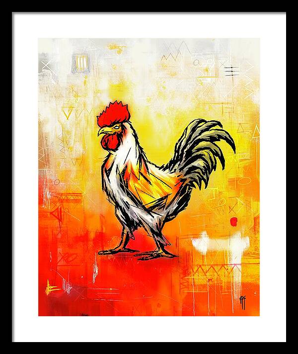 Colorful Rooster on Abstract Background - Framed Print