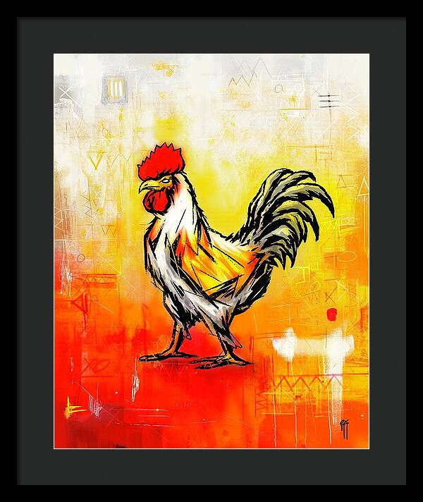 Colorful Rooster on Abstract Background - Framed Print