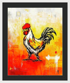 Colorful Rooster on Abstract Background - Framed Print