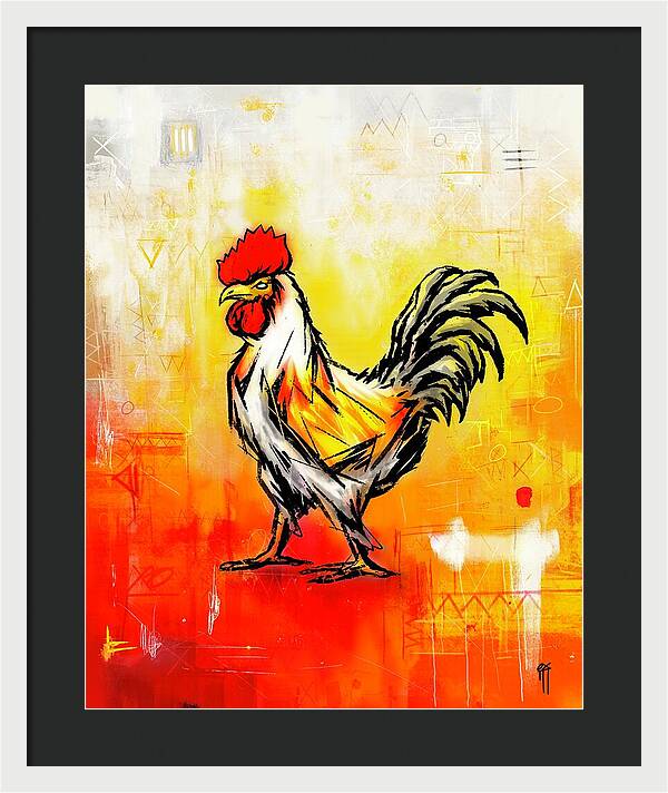 Colorful Rooster on Abstract Background - Framed Print