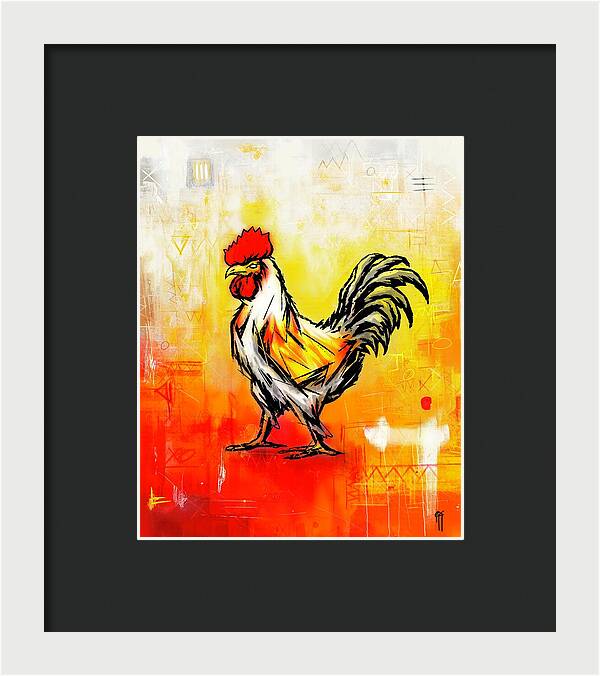 Colorful Rooster on Abstract Background - Framed Print