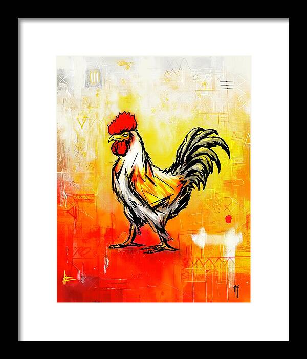 Colorful Rooster on Abstract Background - Framed Print