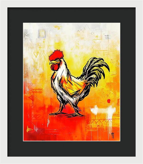 Colorful Rooster on Abstract Background - Framed Print