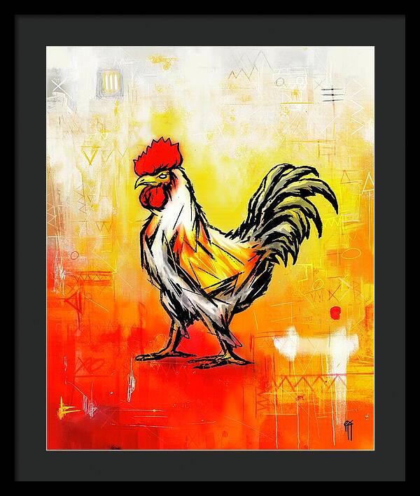 Colorful Rooster on Abstract Background - Framed Print