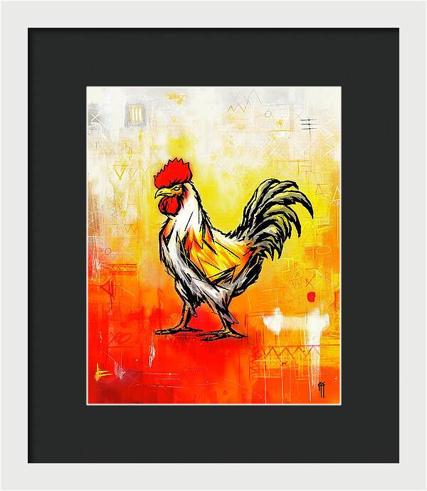 Colorful Rooster on Abstract Background - Framed Print