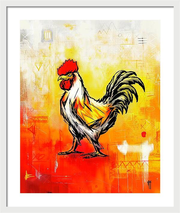 Colorful Rooster on Abstract Background - Framed Print