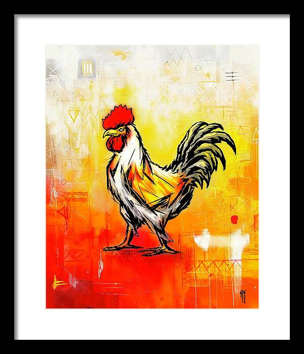 Colorful Rooster on Abstract Background - Framed Print