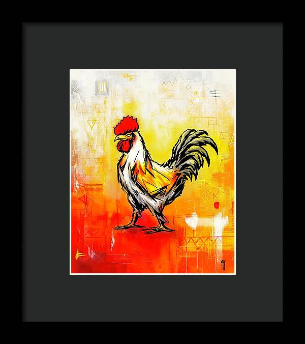 Colorful Rooster on Abstract Background - Framed Print