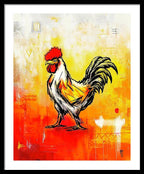 Colorful Rooster on Abstract Background - Framed Print