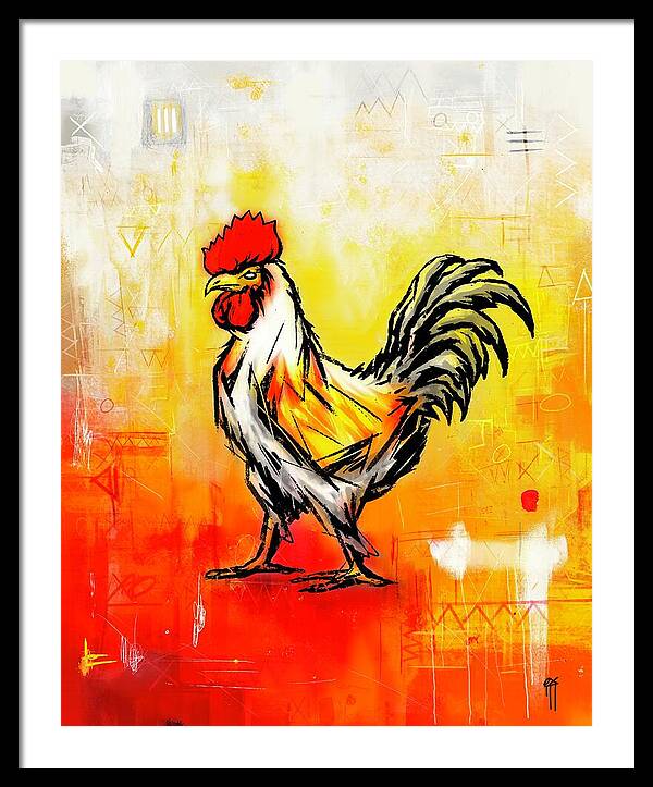 Colorful Rooster on Abstract Background - Framed Print