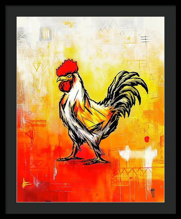 Colorful Rooster on Abstract Background - Framed Print