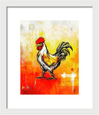 Colorful Rooster on Abstract Background - Framed Print