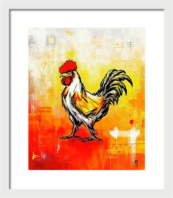 Colorful Rooster on Abstract Background - Framed Print
