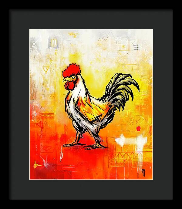 Colorful Rooster on Abstract Background - Framed Print