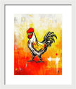 Colorful Rooster on Abstract Background - Framed Print