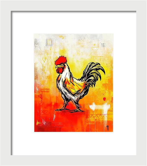 Colorful Rooster on Abstract Background - Framed Print