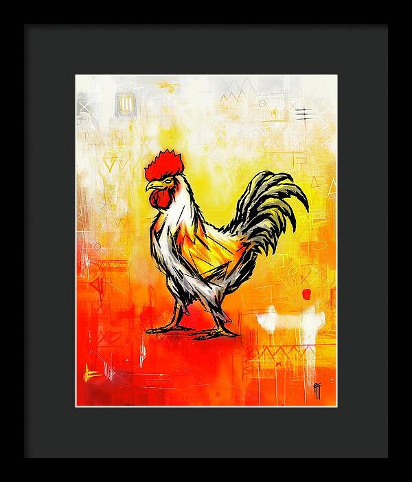 Colorful Rooster on Abstract Background - Framed Print