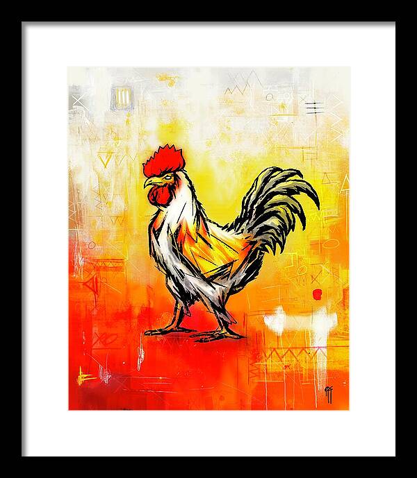 Colorful Rooster on Abstract Background - Framed Print