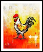 Colorful Rooster on Abstract Background - Framed Print