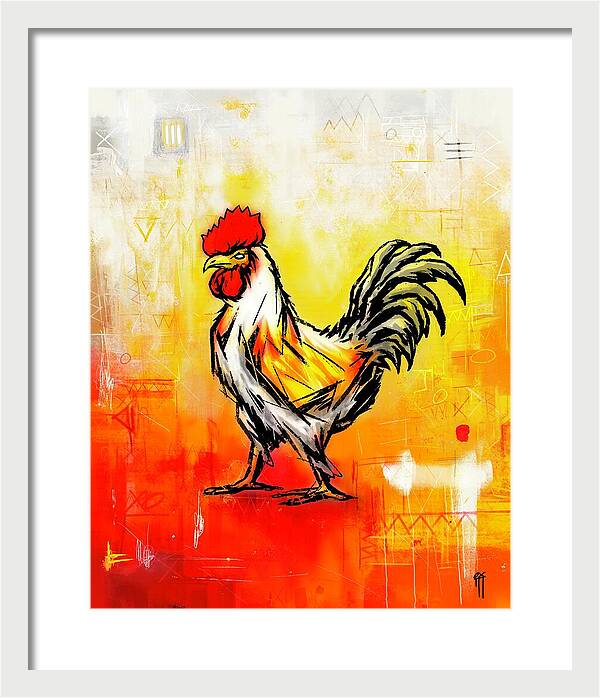 Colorful Rooster on Abstract Background - Framed Print