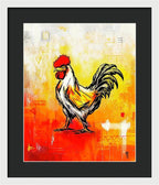 Colorful Rooster on Abstract Background - Framed Print