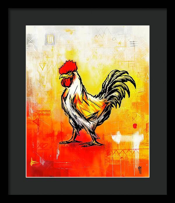 Colorful Rooster on Abstract Background - Framed Print