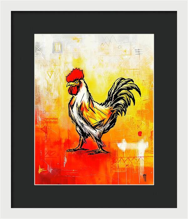 Colorful Rooster on Abstract Background - Framed Print