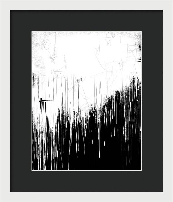 Monochrome Drip Abstract - Framed Print
